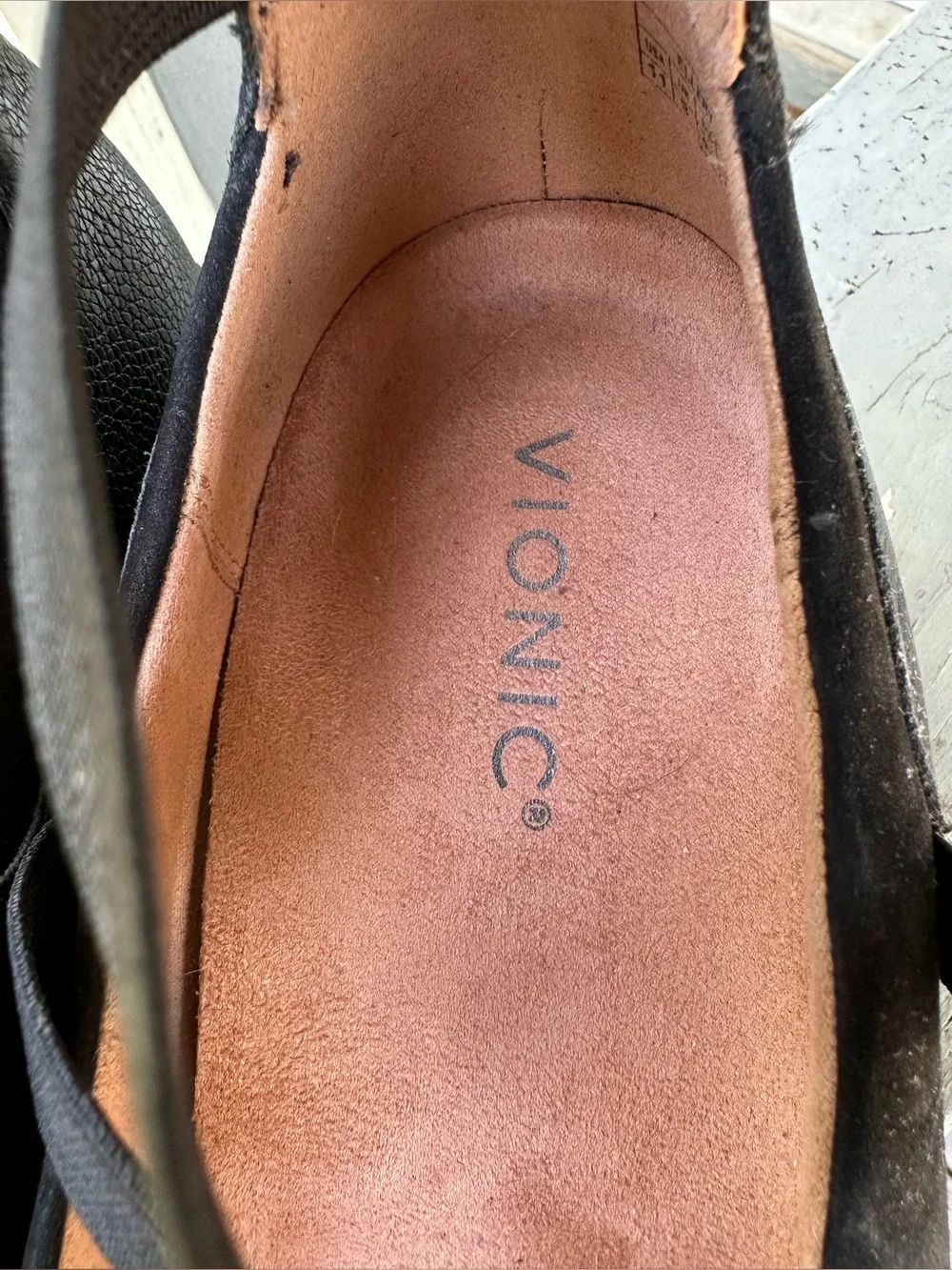 VIONIC 11 Ellery Ankle Strap Up Black Nubuck Leather Wedge